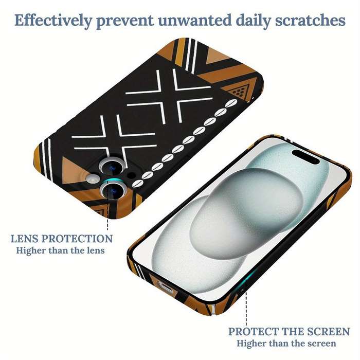 1Pc White For iPhone 15 Pro African Mud Cloth Phone Case