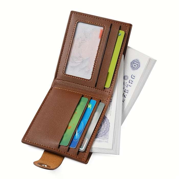 1pc Sleek Faux Leather Boys' Wallet with Magnetic Snap Closure Stylish Brown Billfold for Travel