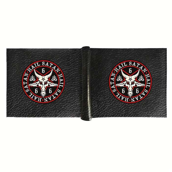 1pc Funny Hail Satan Men's PU Leather Simple Style Wallet Multifunctional Short Bifold Coin Pur