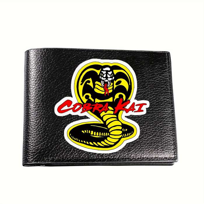 1pc Men's Vintage Cobra Kai Karate Faux Leather WalletSleek Bifold with Card Slots Crocodile Pa