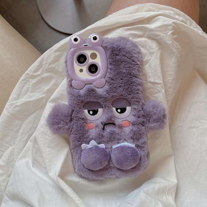 1Pc Purple For iPhone 12 Plush Little Monster Phone Case