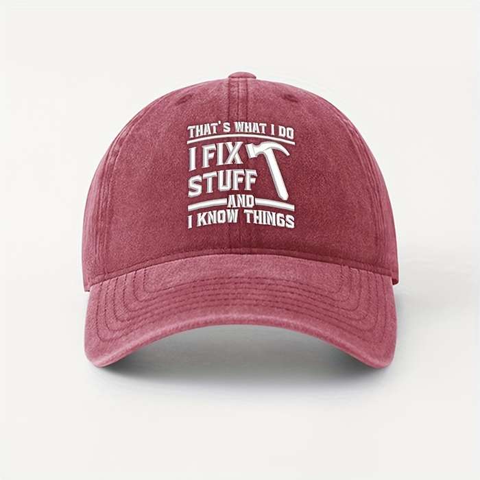 1pc Unisex Cotton Baseball Cap with I FIX STUFF Embroidery Lightweight Breathable Adjustable