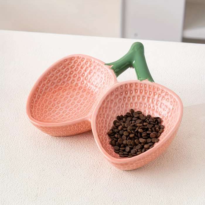 Pet Supplies Color Strawberry Double Bowl Gift Box Pink