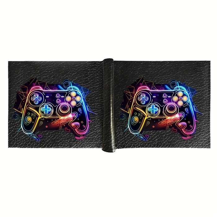 1pc Men's Casual Faux Leather Wallet with Neon Game Controller PrintCrocodile Pattern Multifunc