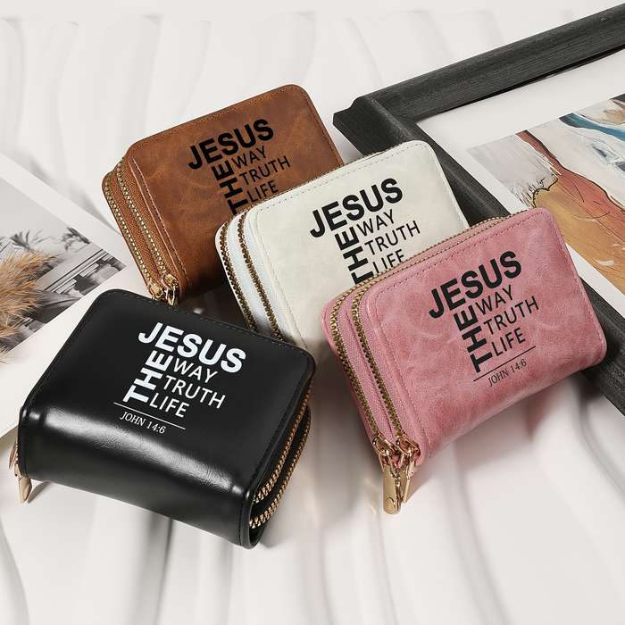 1pc Jesus The Way The Truth The Life Inspirational Double Zipper WalletTrendy Card Holder with M