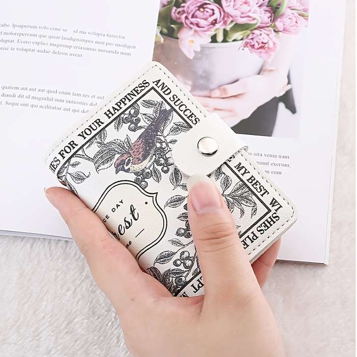 Women'S Elegant Large Capacity Card Holder Faux Leather Bi-fold Wallet with Snap Closure Multi-Car