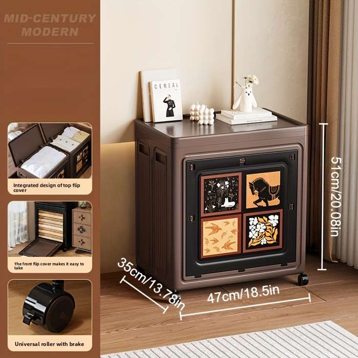 Storage And Organizationstorage Dark Brown Double Door Foldable With Pulleys Width 47Cm 18.5In