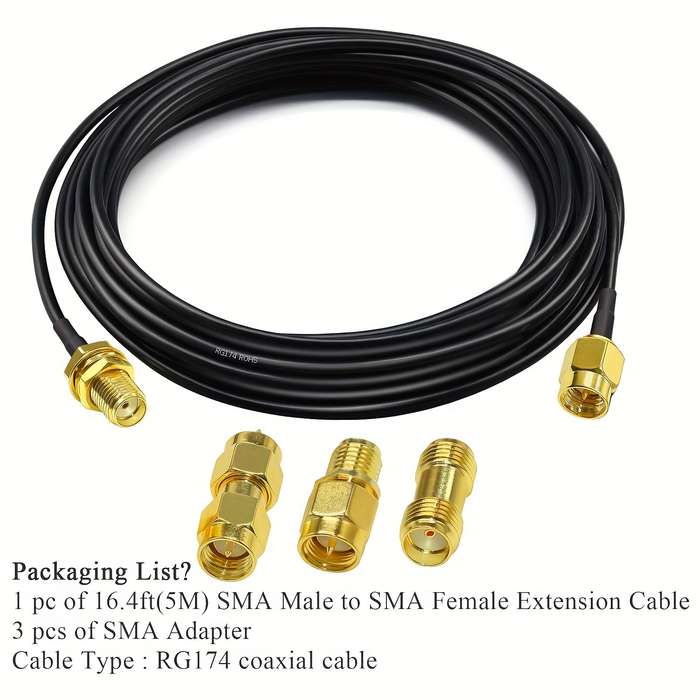 1pc RG174 SMA Antenna Coaxial Cable Extension Jumper Low Loss 5M SMA Male to Female Coaxial Ca