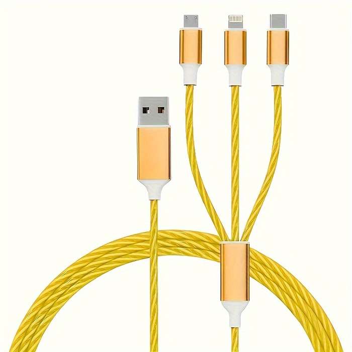 1pc 120cm 3in1 USB Cable 12W Charger Compatible with iPhone Type C Android Micro USB Round