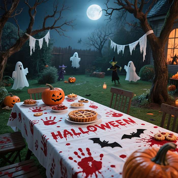 Halloween tablecloth decoration Style Bloodstained Handprint and Footprint Tablecloth