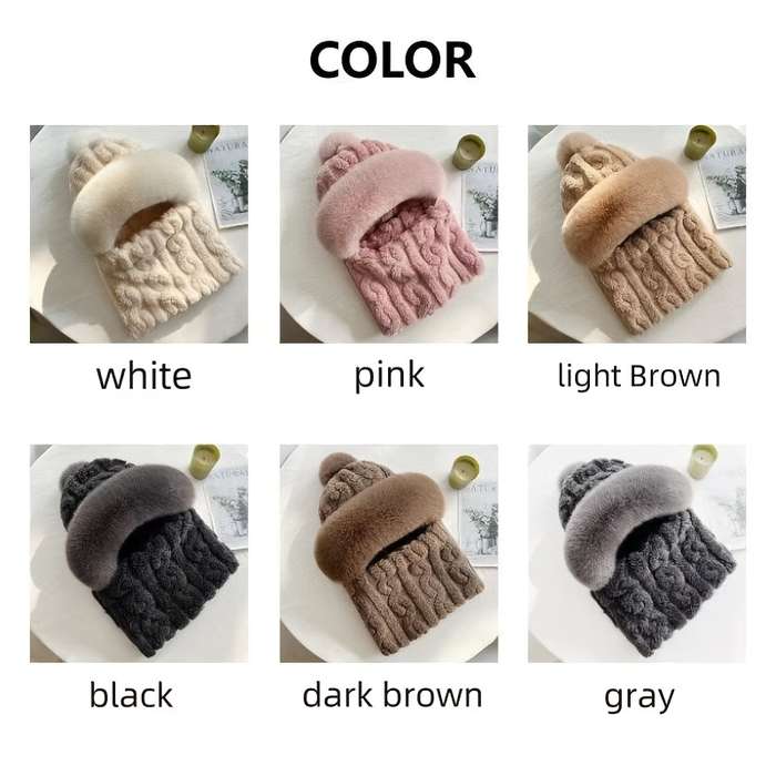 Winter Hat Color Jacquard Light Brown Thick Type