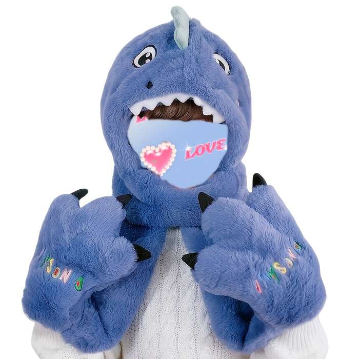 Winter Hat Color Blue Dinosaur Size One Size