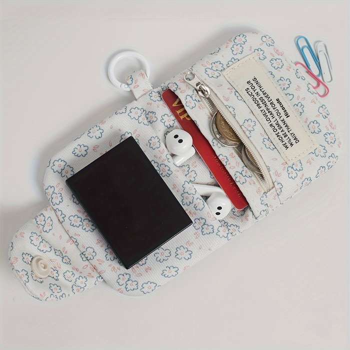 1pc Mini Floral Card Holder Coin Purse Pastel Blue Pink and Green Flower Design with White Zi