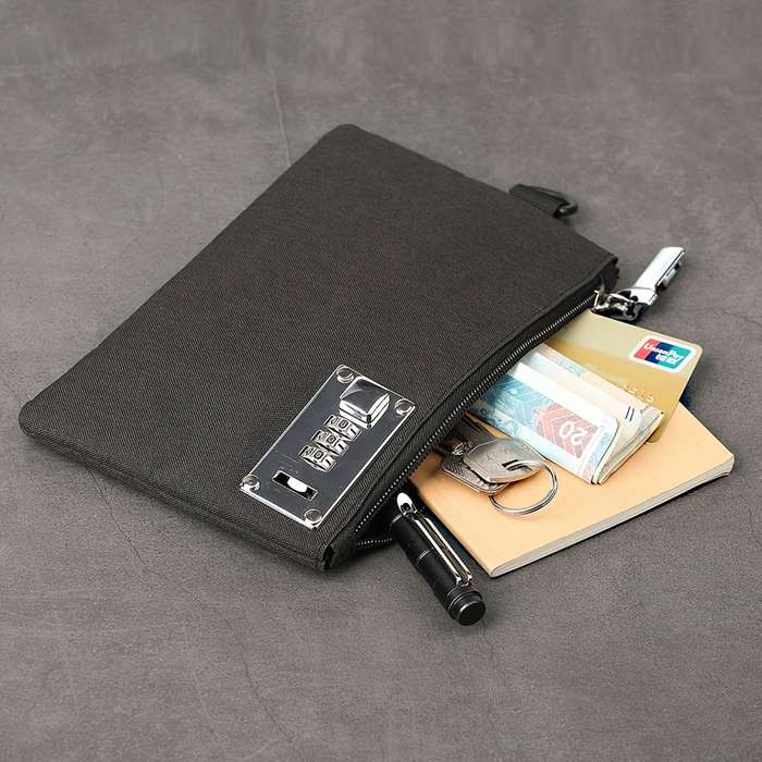 1pc Vintage Style Polyester Multifunctional Card Holder with Lock Men'S Pocket Coin Purse Cas
