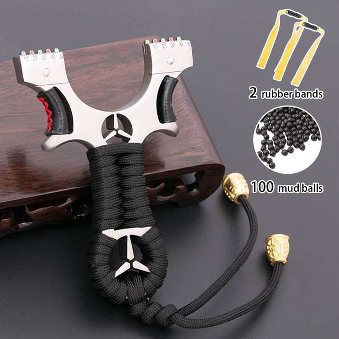 Slingshot Color Star Aluminum Alloy Slingshot  Add  2 Rubber Bands 100 Mud Balls