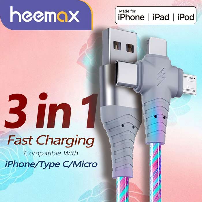 1pc 100cm Light Up USB for iPhone Fast Charging Cable LED Charging Cord USB A Flowing Cord 3I