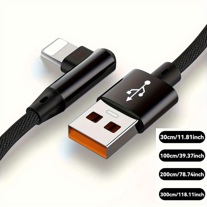 1pc 2.4A 12W Max Fast Charging USB Cable 100cm for iPhone 14 13 12 12Pro 12ProMax 90 Degree USB