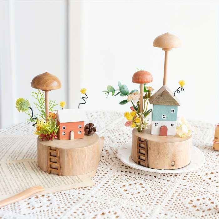 Building Toy Architectural Model Toy Set Items Wooden Mushroom House   Blue
