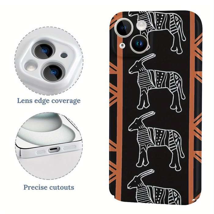 1Pc White For iPhone 15 Plus African Safari Mud Cloth Phone Case
