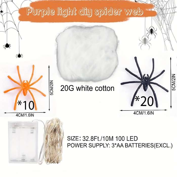 Halloween Decorations Color Purple Light Model 5M 50Led Add  20 Spiders