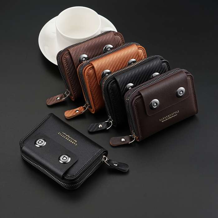 1pc New Men'S Short Accordion Card Holder with Double Buttons Featuring Multiple Slots a Stylish