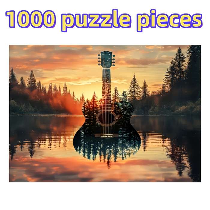 1000pcs Premium Lake Reflection Guitar Puzzle Seamless Durable Thick Paper Material
