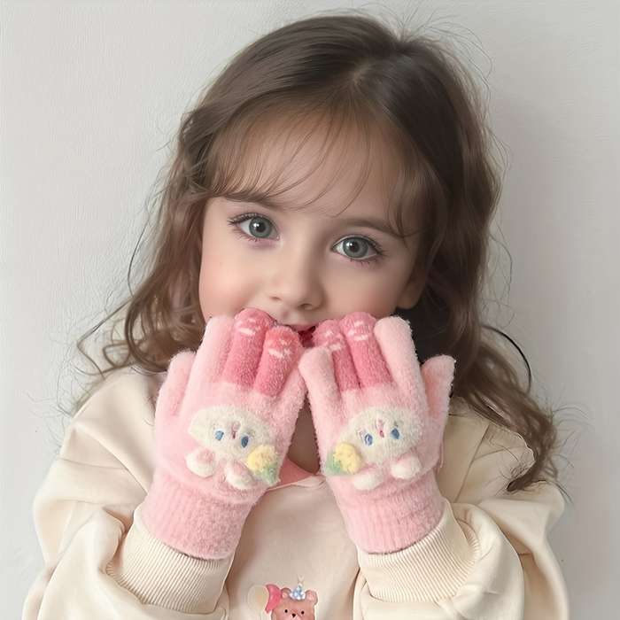 Winter Gloves Color Rabbit Fruit Gloves To Pink
