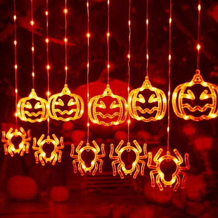 Halloween Decorations Style Spider  Add   Pumpkin Curtain Light