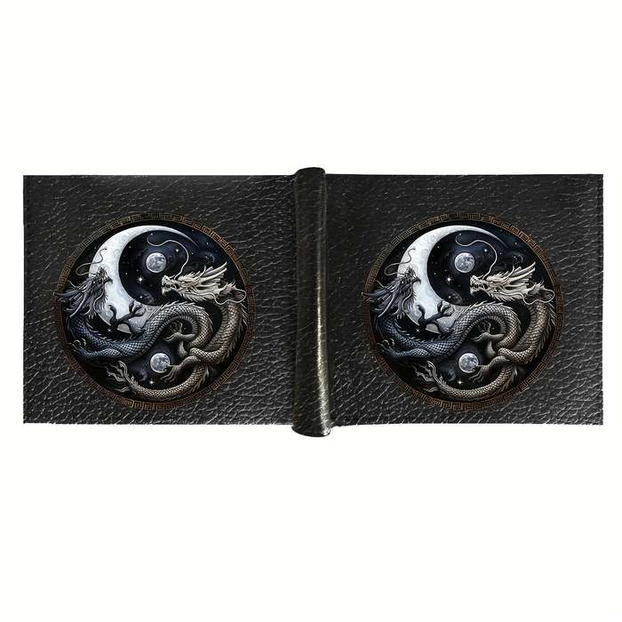 1pc Yin Yang Dragon Men'S Faux Leather Wallet Black Bifold Design with Card Holder Coin Purs