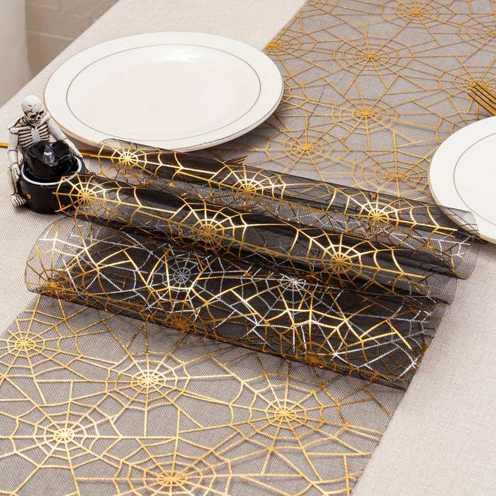 Halloween tablecloth decoration color Silvery On Black size 2pcs28 x 275cm