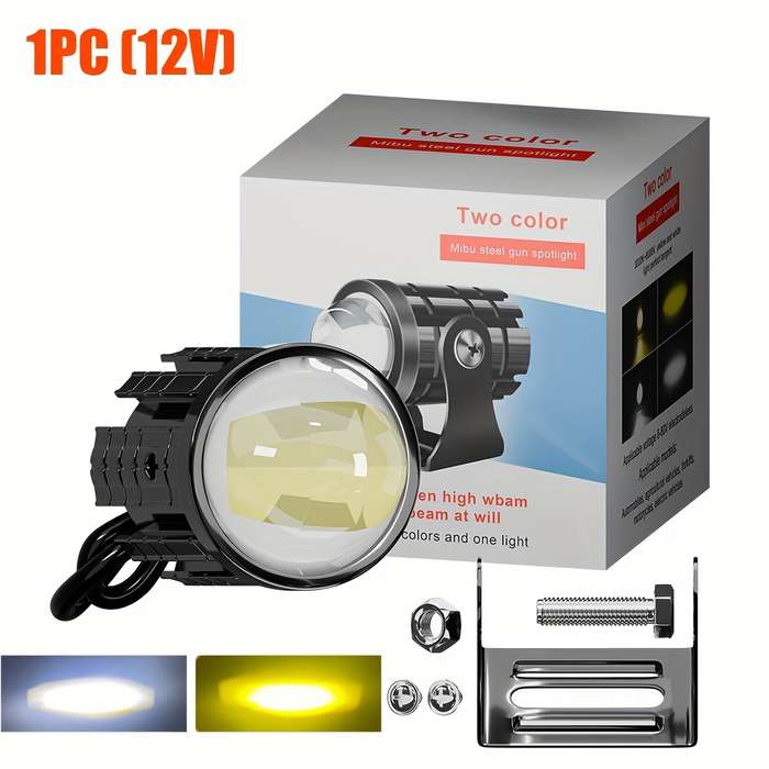 2pcs LED Dual-Color Spotlight for Motorcycles & Cars High Low Beam Adjustable Moun