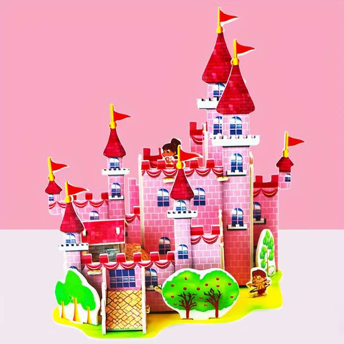 Building Toy Architectural Model Toy Set Style Pink Castle