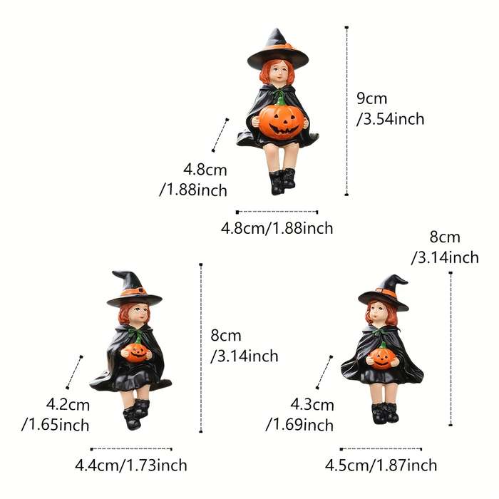 Halloween Decorations Color Witch Sitting On Pumpkin Set Of Three