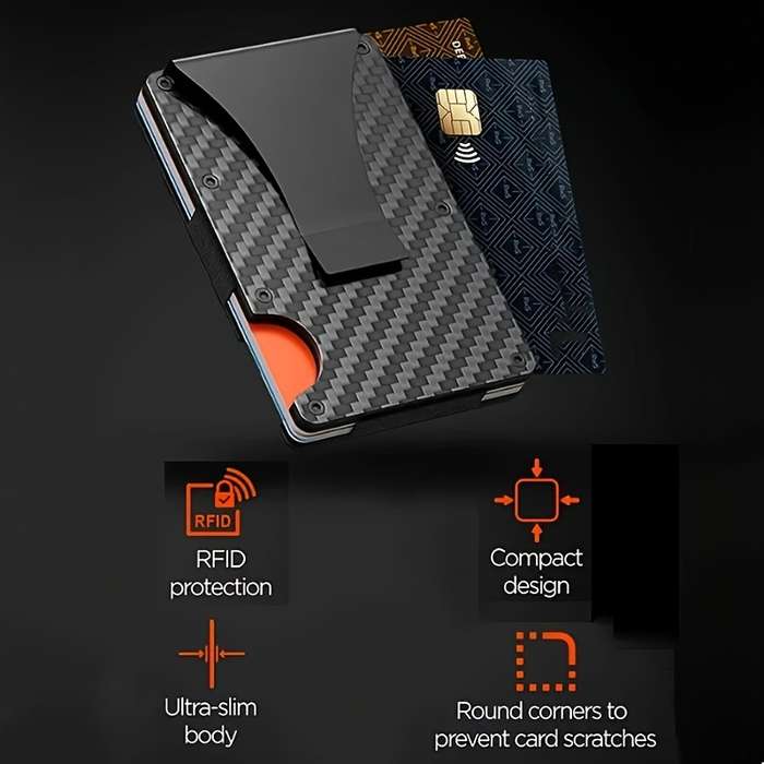 1pc RFID Blocking Slim Metal Wallet for Men Women Casual Style Carbon Fiber Card Holder with Sna