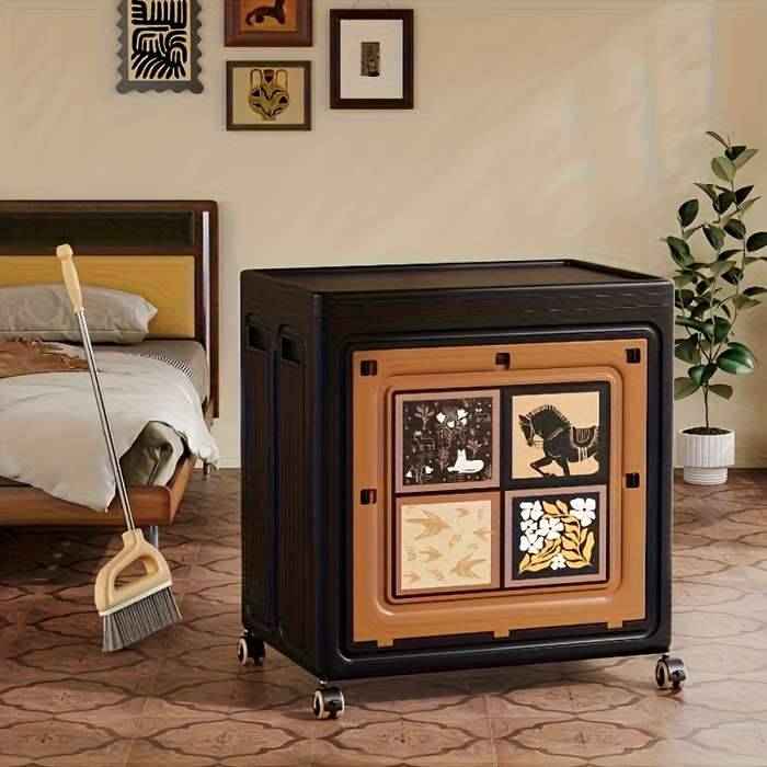 Storage And Organizationstorage Dark Brown Double Door Foldable With Pulleys Width 47Cm 18.5In