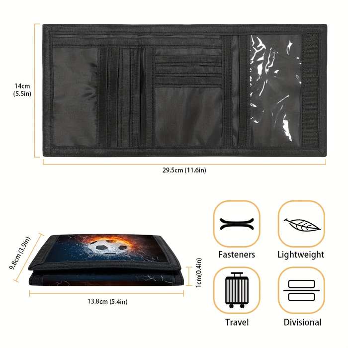 1pc Polyester Tri-Fold Wallet with Soccer Ball Design Simple Style Secure Fasteners Lightweight