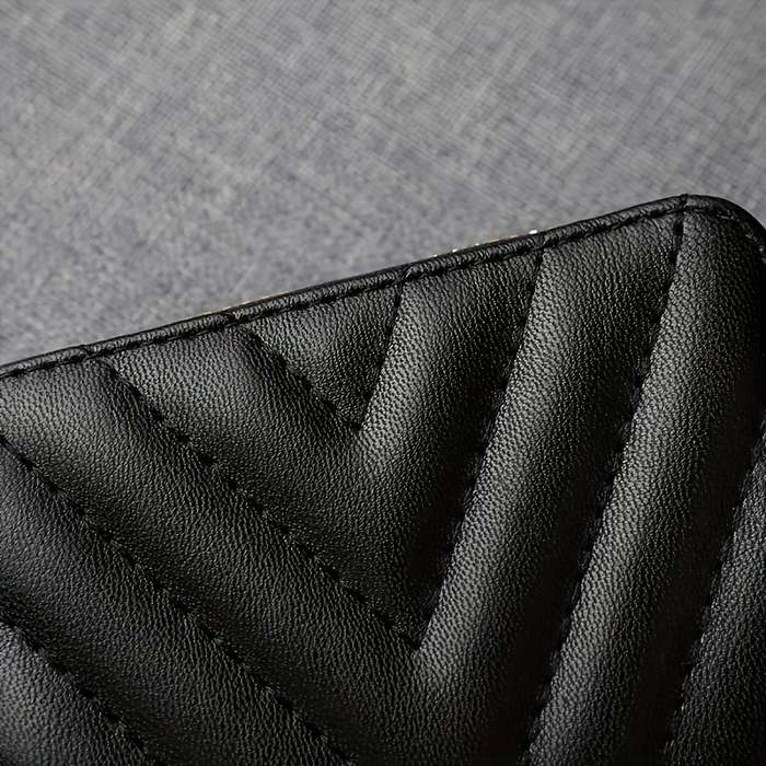 1pc Elegant Black Zipper Wallet with Quilted DesignLarge Capacity Multiple Card Slots Coin Poc