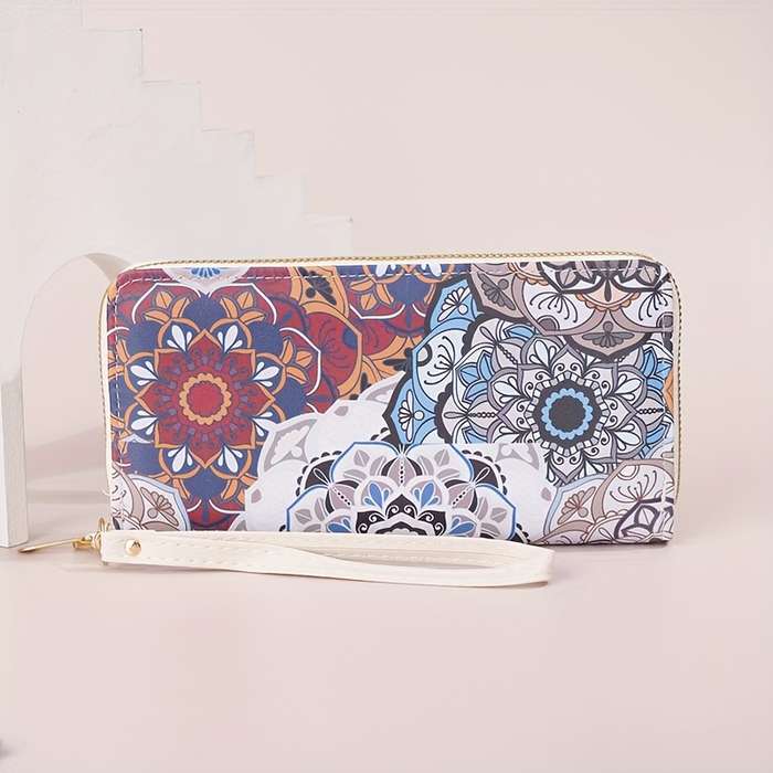 1pc Elegant Floral Pattern Long Wallet for WomenLarge Capacity Zipper Closure with Multiple Card