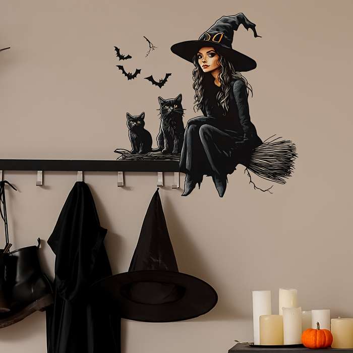 Halloween Decorations Items Witch Broom Sticker