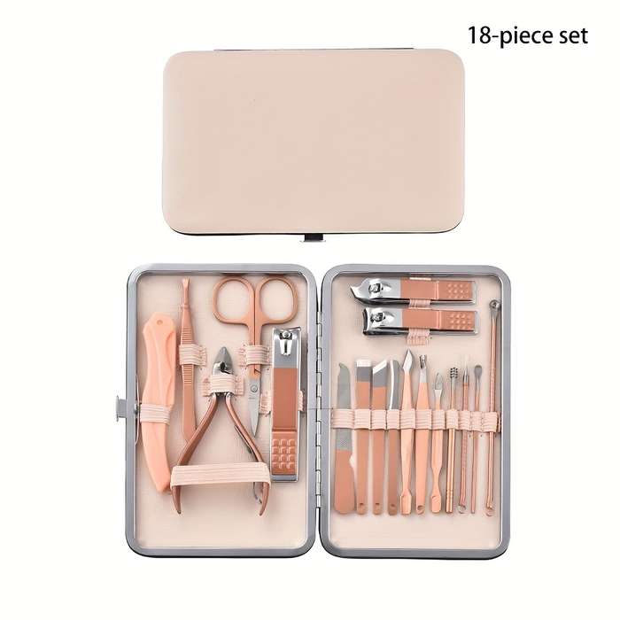 18pcs Stainless Steel Nail Clipper Set Modern Design with Straight Edge Blades Includes Stor