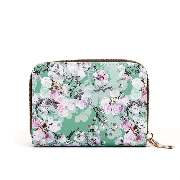 1pc Vintage Floral Print Card Holder Organizer for Women11-Slot Zipper Closure Wallet with Golde