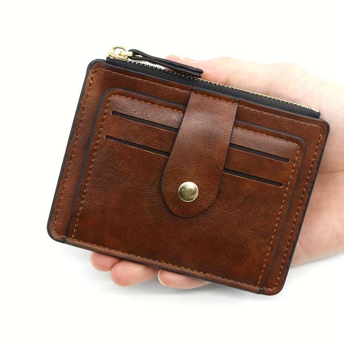 1pc Classic Vintage Solid Color Wallet Minimalist Textured Credit Card Holder With Card Slots