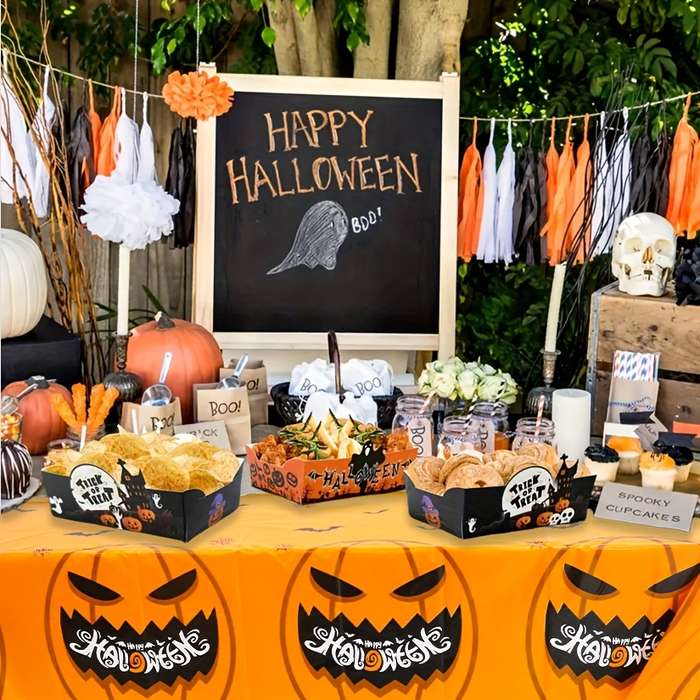 Halloween tablecloth decoration color Spooky Pumpkin Halloween Tablecloth size 137 x 274CM