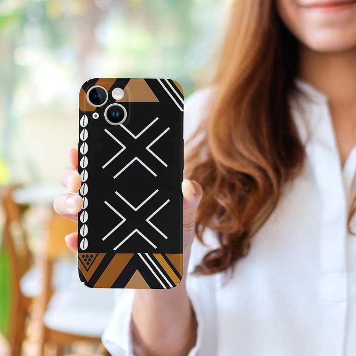 1Pc White For iPhone 15 Pro African Mud Cloth Phone Case