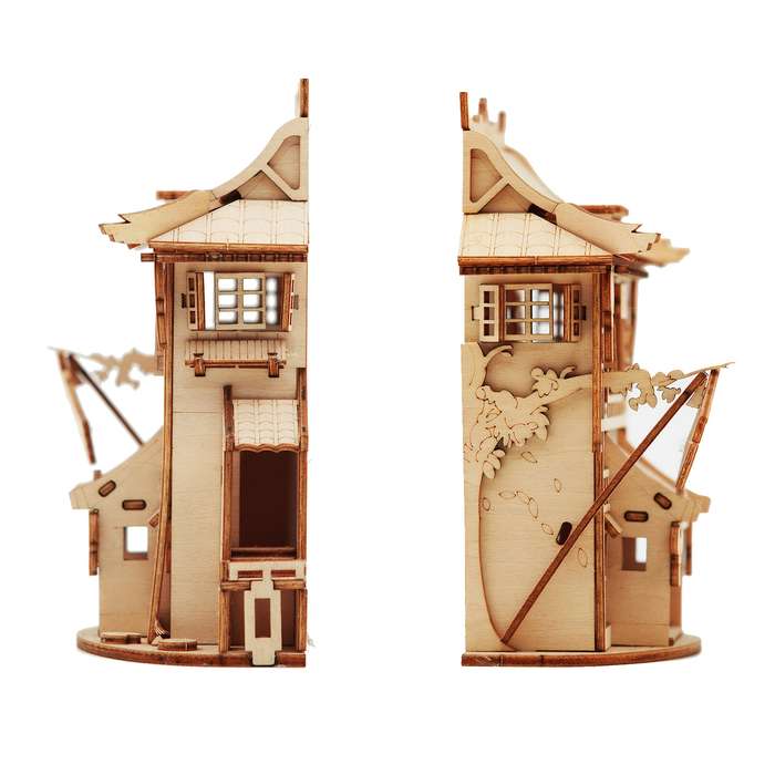Building Toy Architectural Model Toy Set Items Wooden Puzzle Restaurant