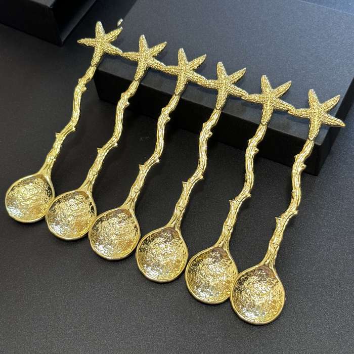 6pcs Small Spoons With Golden Starfish Design Perfect Dessert Utensils For Beach Weddings P