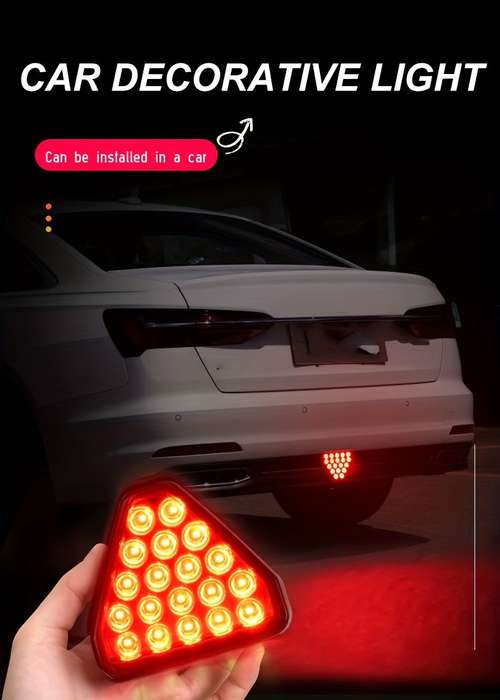 1pc 12V LED Triangular Car Decoration Lamp New Style for Car Without Battery