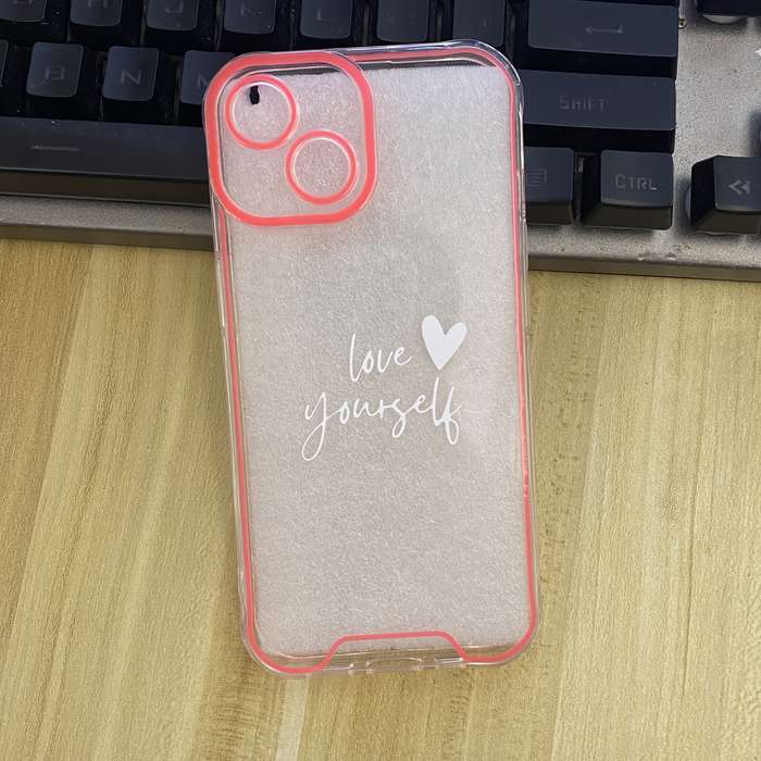 1Pc Pink Red Color For iPhone 15 Always Love Yourself Phone Case