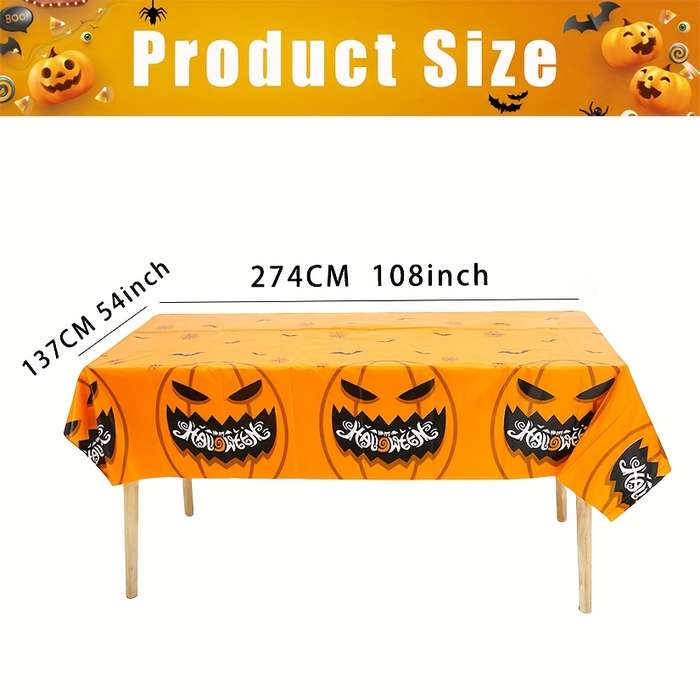 Halloween tablecloth decoration color Spooky Pumpkin Halloween Tablecloth size 137 x 274CM