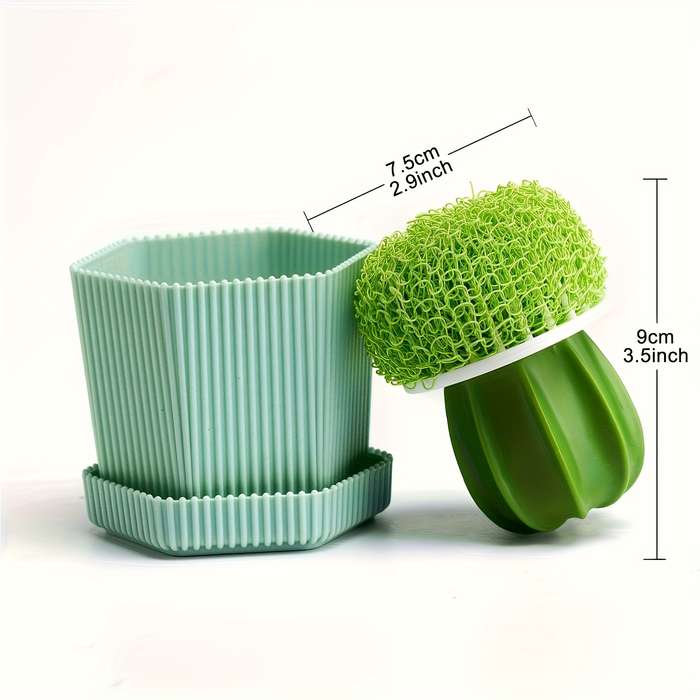 2pcs set Cactus Dish Brushes with Drain Tray Soft Bristle Non-Electric Kitchen Scrubbers for